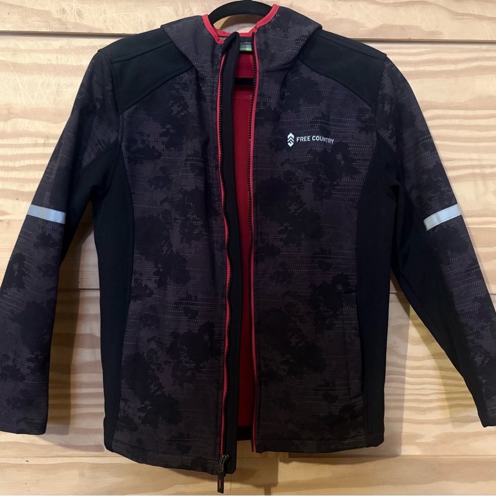 Free Country Kids' 14/16 Camouflage Black Winter Coat with Red Fleece Lining